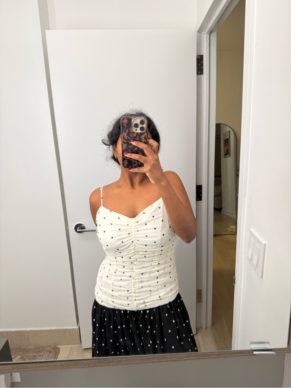 White Polka Dot Ruched Cami Top